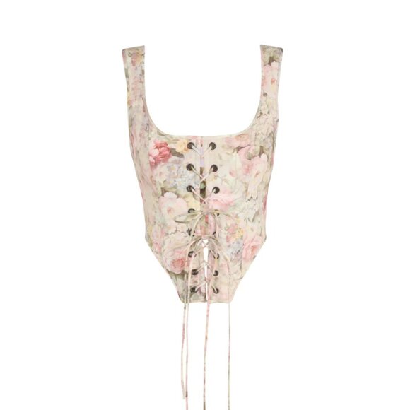 Selkie The Pammy Duchess Corset XSmall Lace Up Cropped Ivory Blush Floral Top - Picture 3 of 8